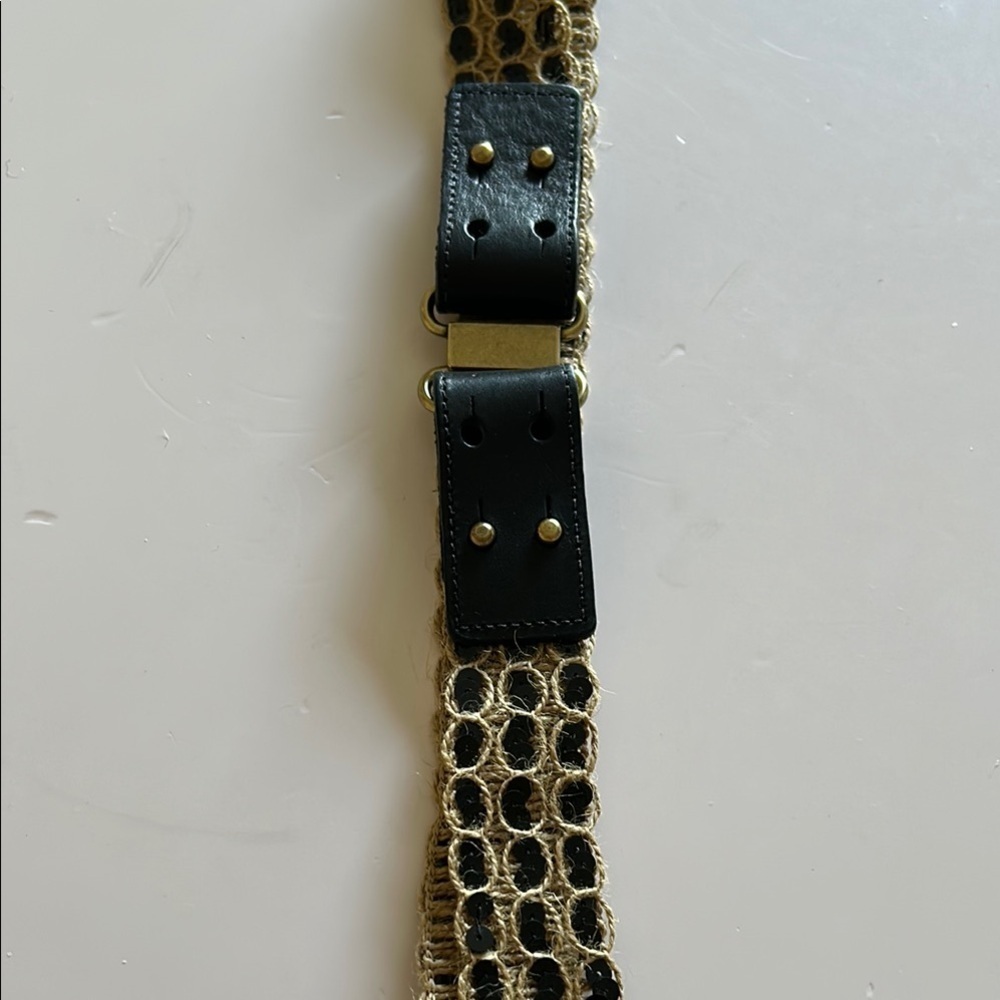 J Crew Jute & Leather Belt Sequin Accents Brass Hardware - Size MEDIUM - Picture 1 of 12